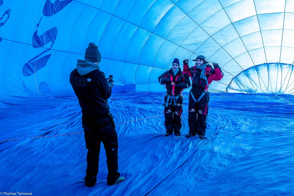 Posing in the hot air balloon